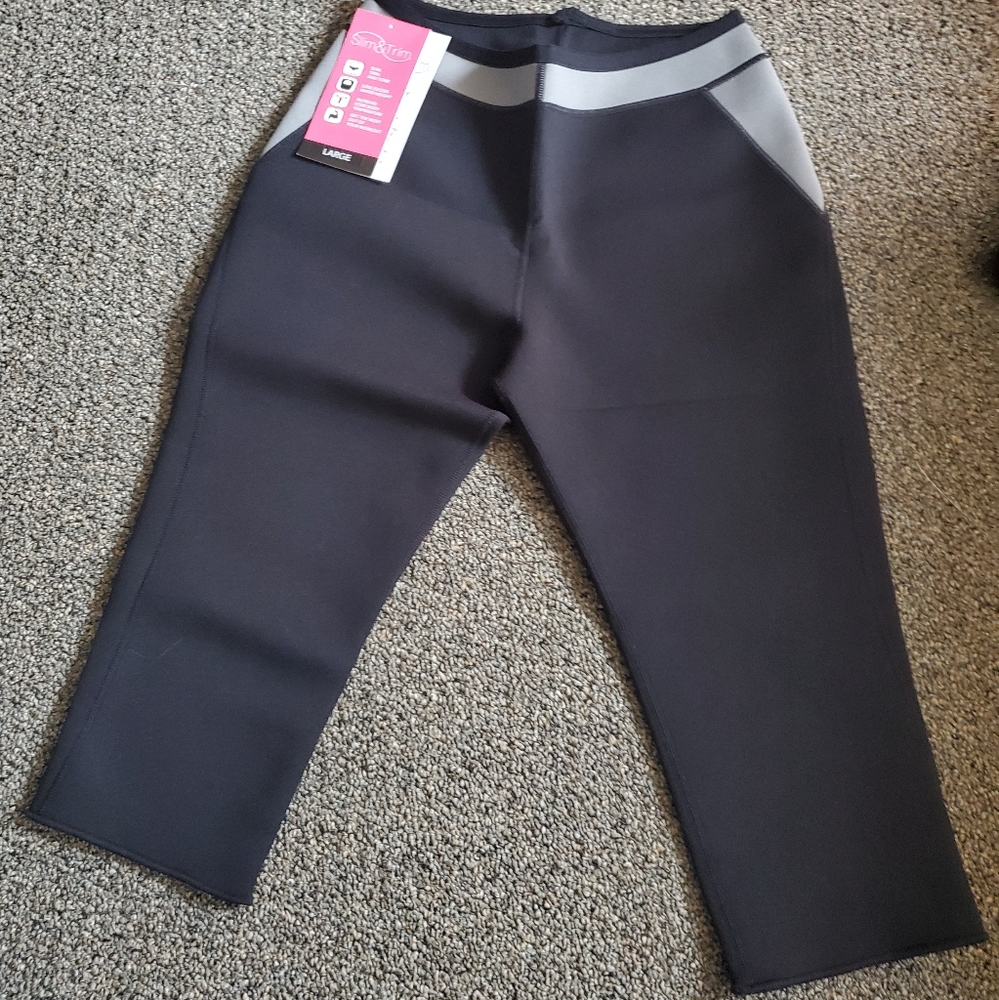 SLIM& TRIM NEOPRENE SLIMMING BLACK & GRAY CAPRI PANTS!